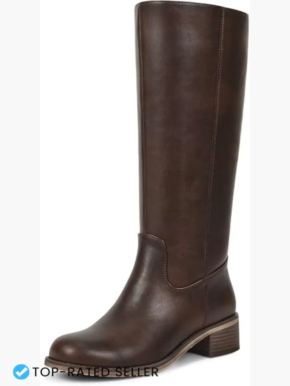 Round Toe Chunky Block Heel Riding Tall Boots with Side Zipper